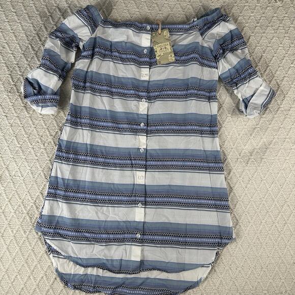 Chelsea & Violet Off Shoulder Striped Button Front Dress Blue White Size M NWT - Picture 1 of 11